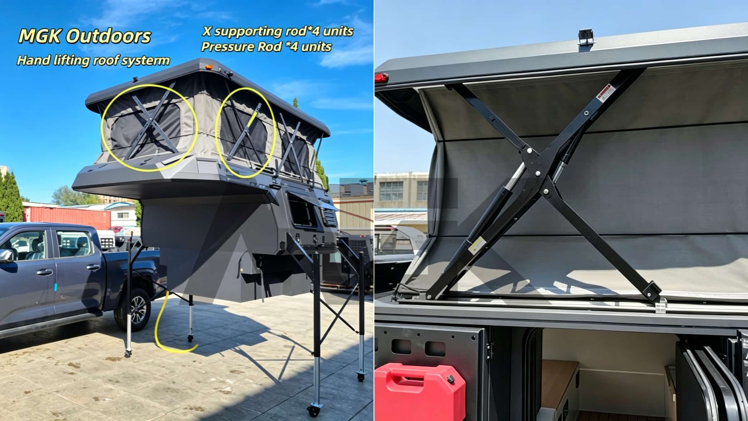 MGK OUTDOOR Offers Two Roof Lifting Options for All-Aluminum Pickup Campers